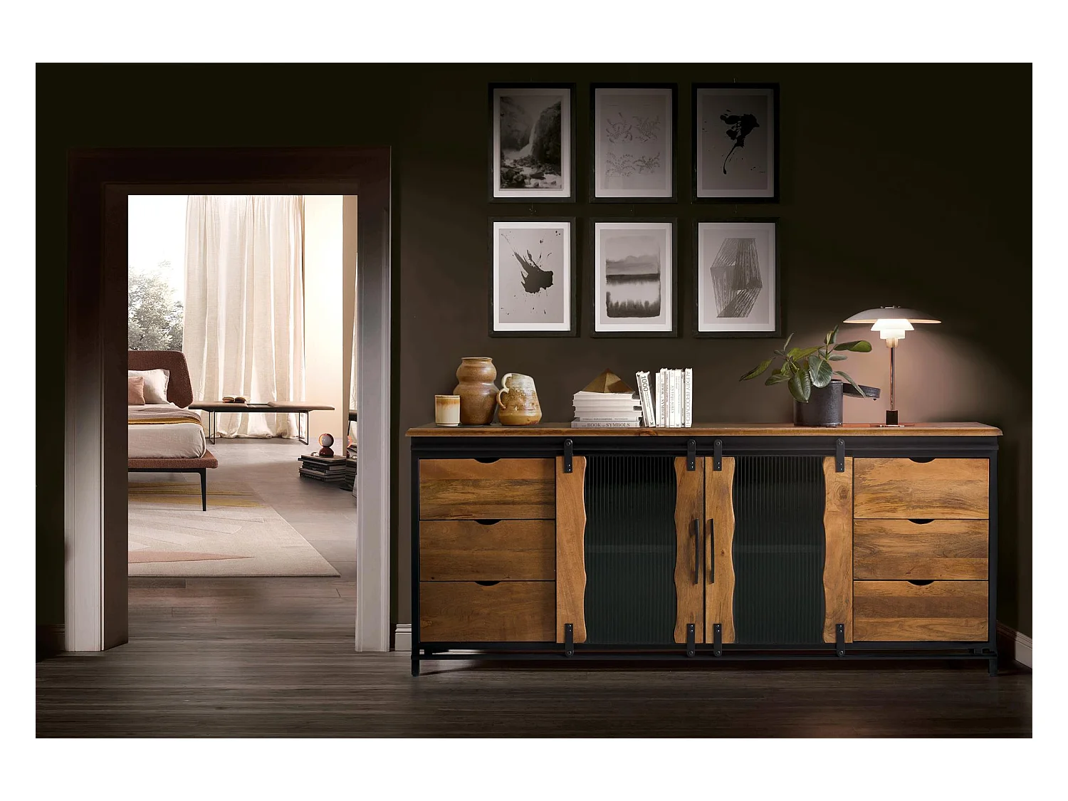 Buffet en bois manguier et métal noir