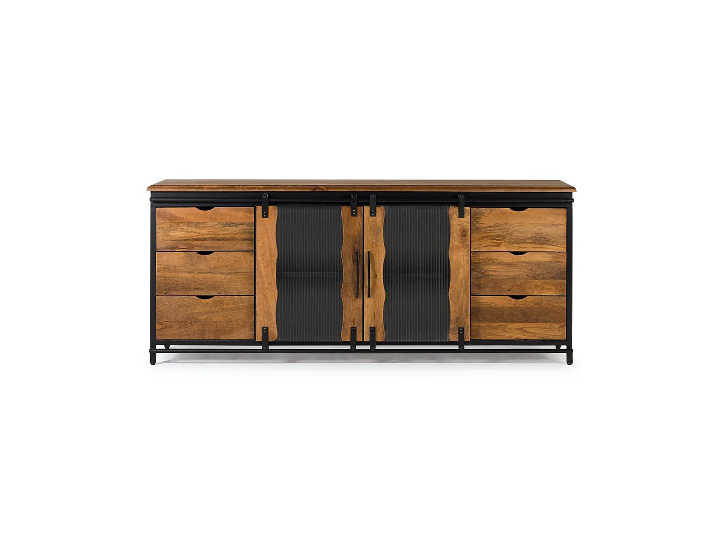 Buffet en bois de manguier, style industriel en métal - 80 x 190 x 40