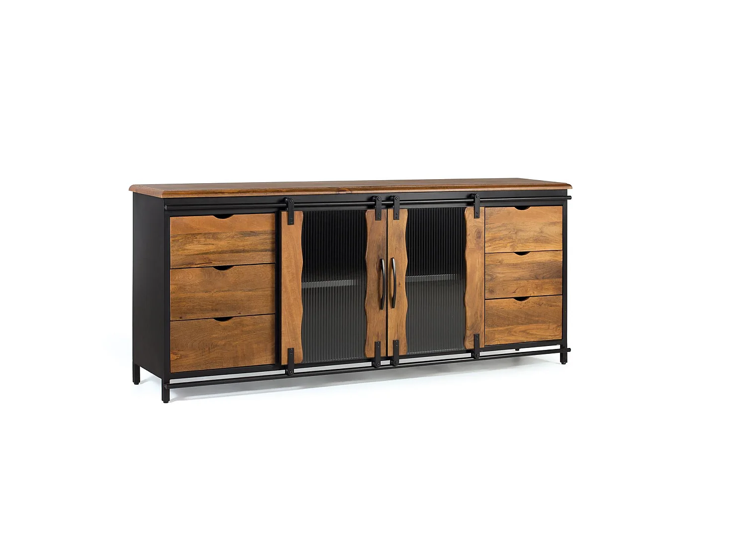 Buffet en bois de manguier, style industriel en métal - 80 x 190 x 40