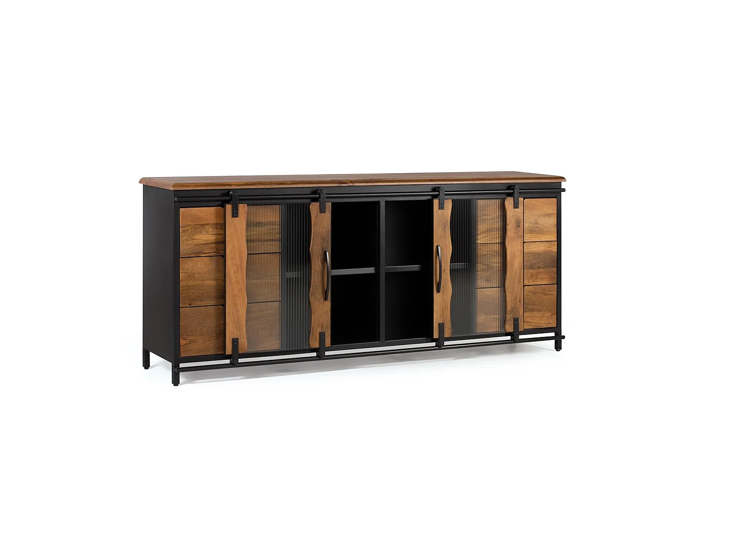 Buffet en bois de manguier, style industriel en métal - 80 x 190 x 40
