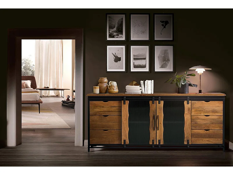 Buffet en bois manguier et métal noir