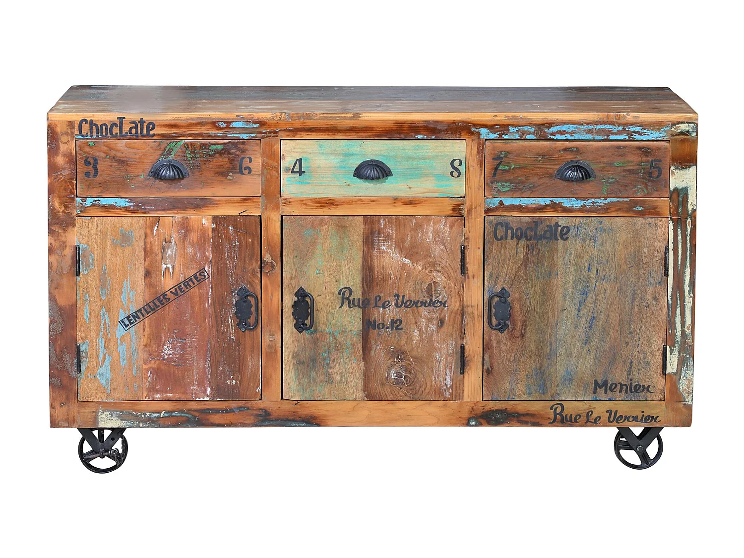 Credenza in legno riciclato multicolore MULTICOLOR .86x40x140 Giner y Colomer