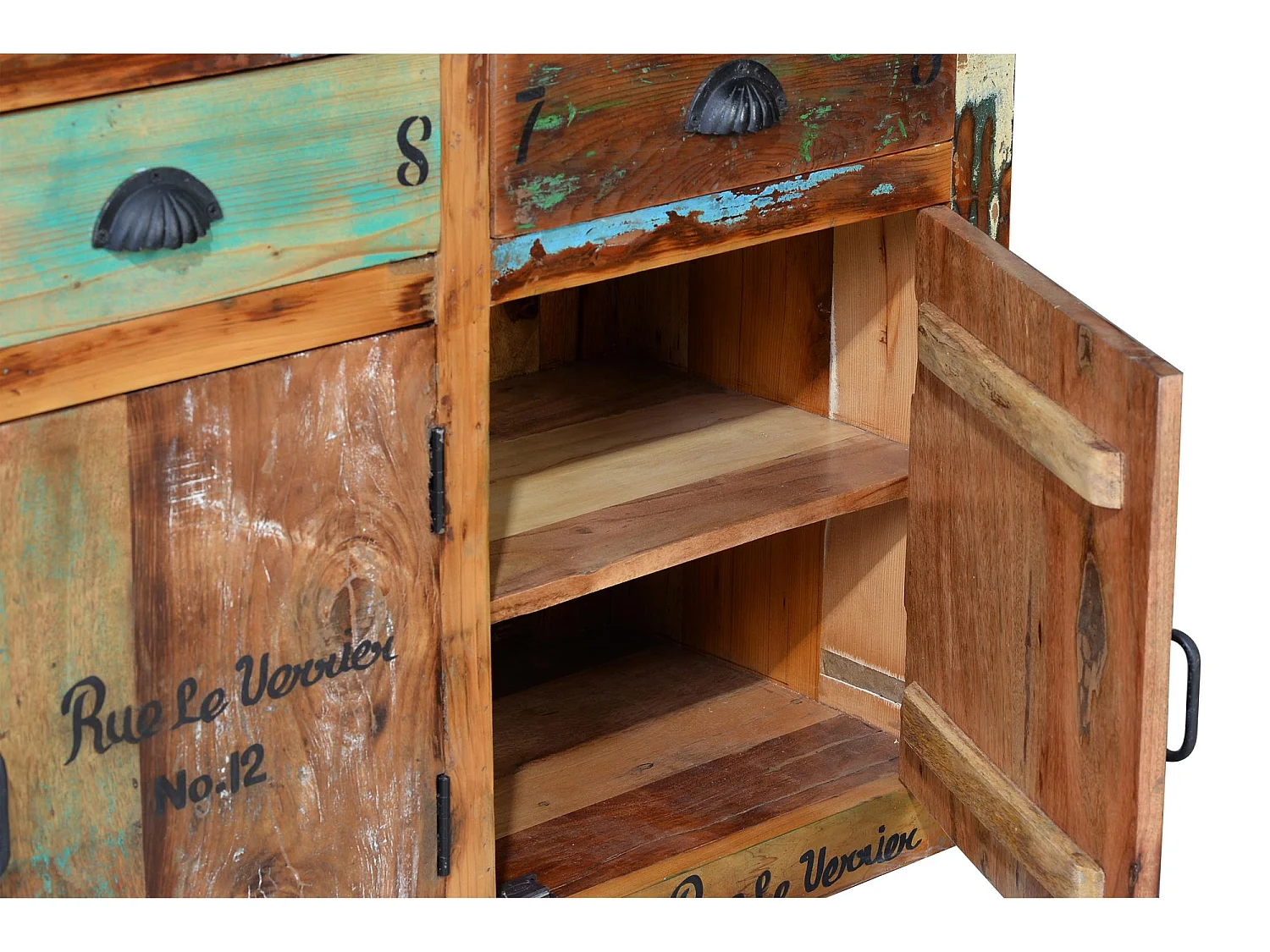 Buffet en bois recyclé multicolore