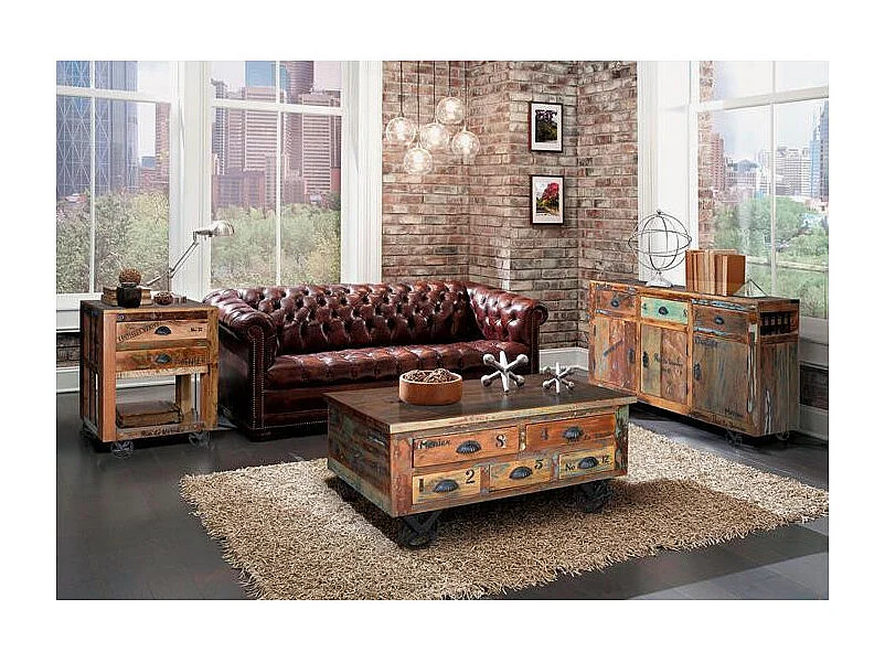 Buffet en bois recyclé multicolore