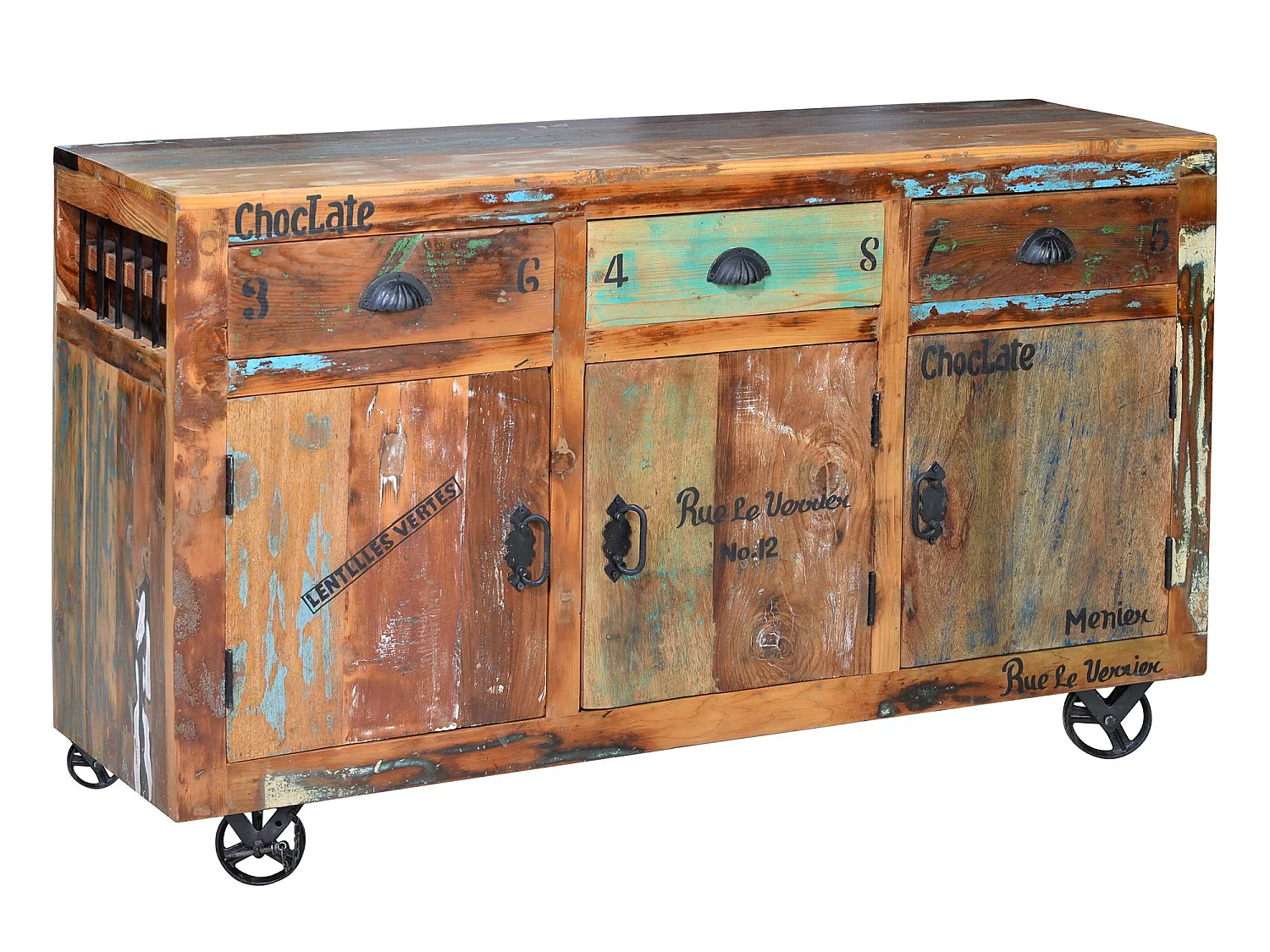 Buffet en bois recyclé multicolore