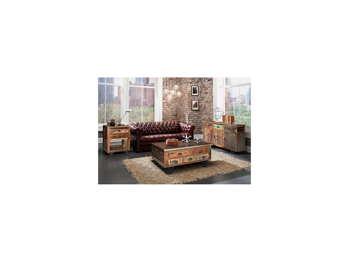 Buffet en bois recyclé multicolore