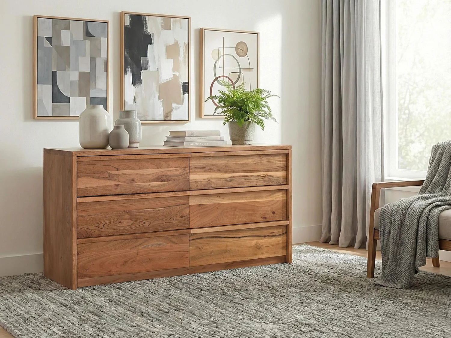 Buffet en bois d'acacia de style rustique moderne - 75 x 150 x 40