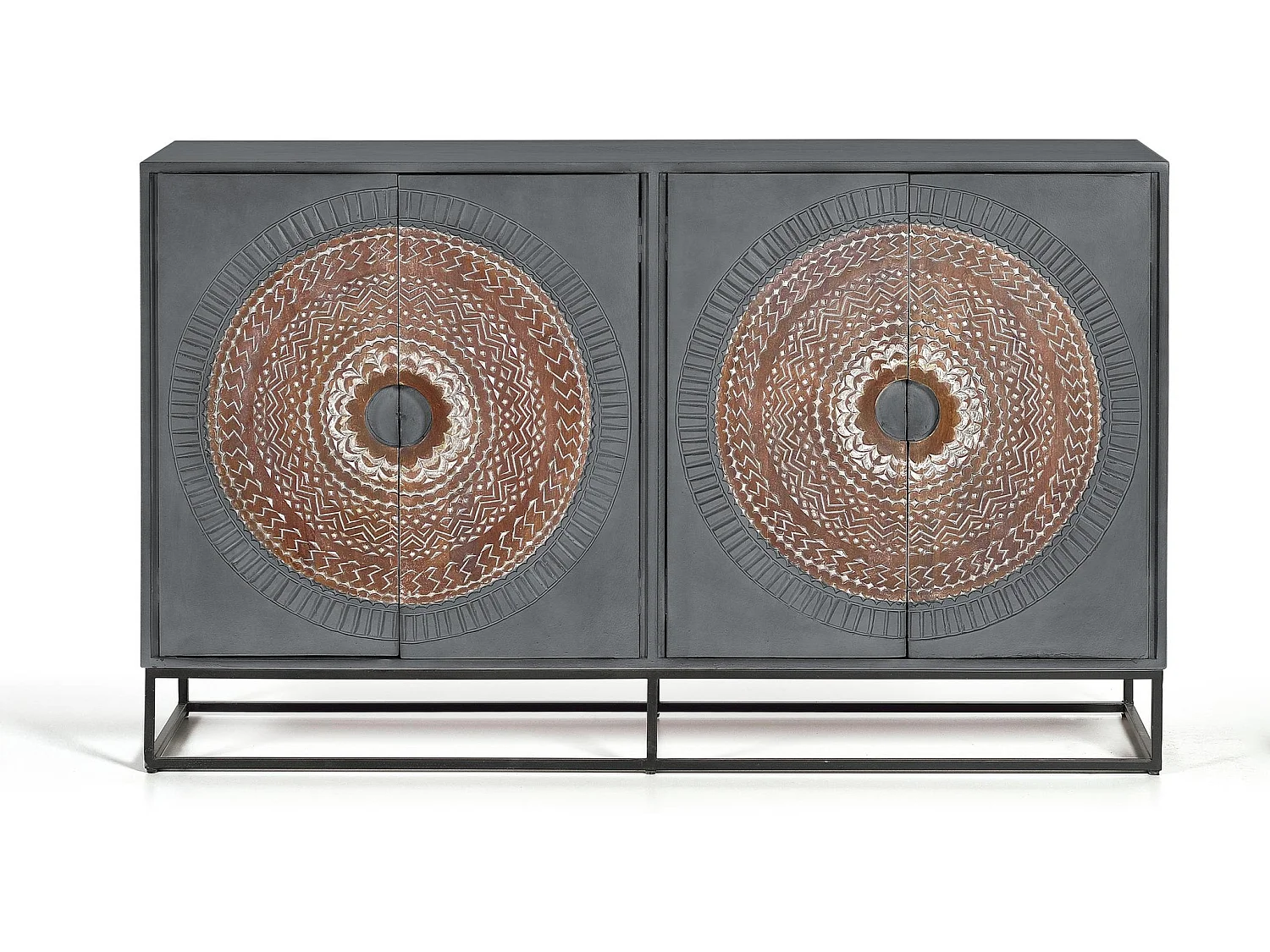 Buffet en bois de manguier, style industriel ethnique contemporain - 91 x 150 x 40