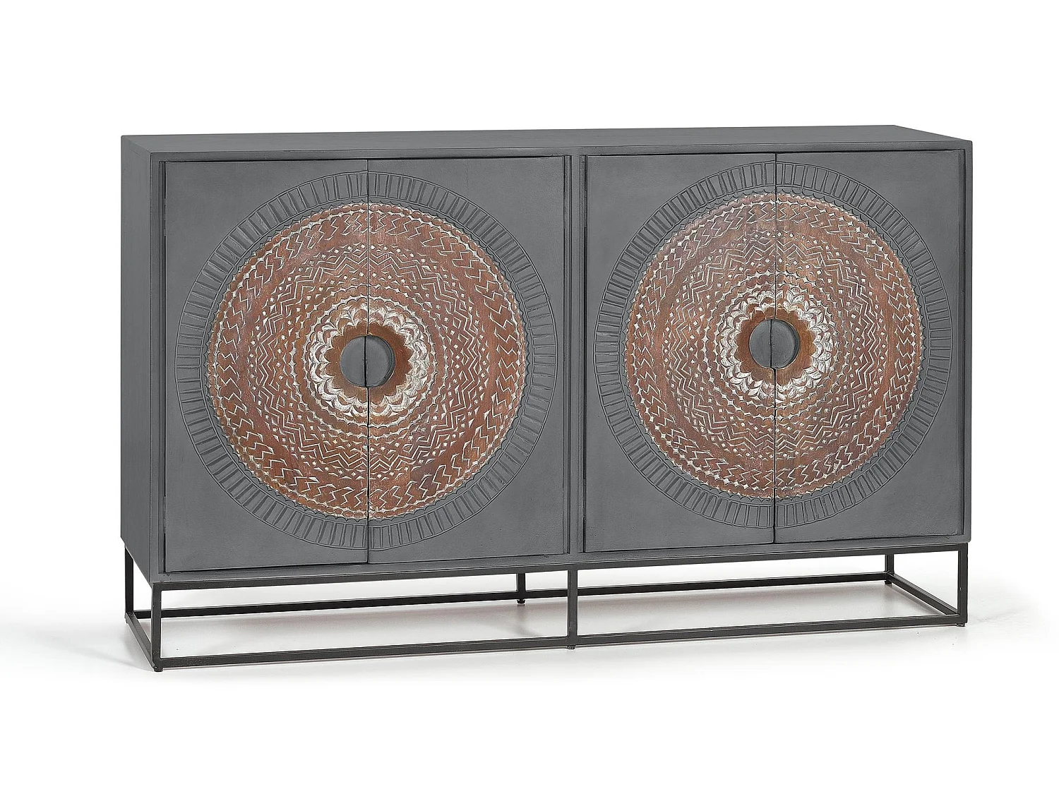 Buffet en bois de manguier, style industriel ethnique contemporain - 91 x 150 x 40