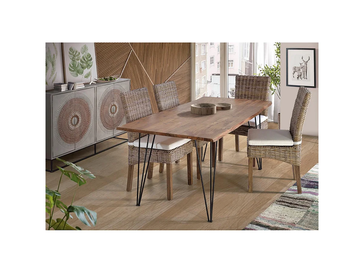 Buffet en bois de manguier, style industriel ethnique contemporain - 91 x 150 x 40