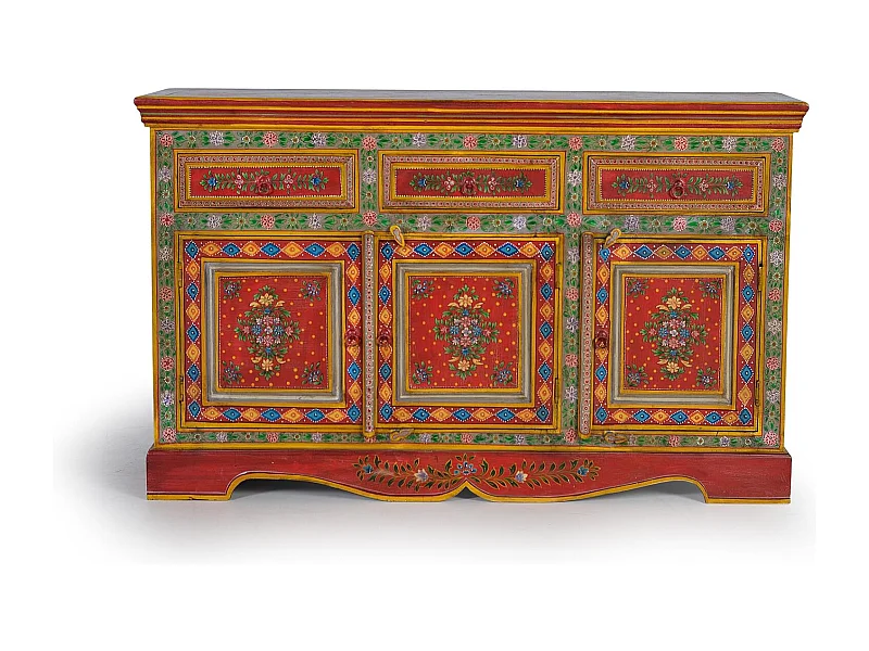 Buffet en bois en manguier et MDF peint à la main