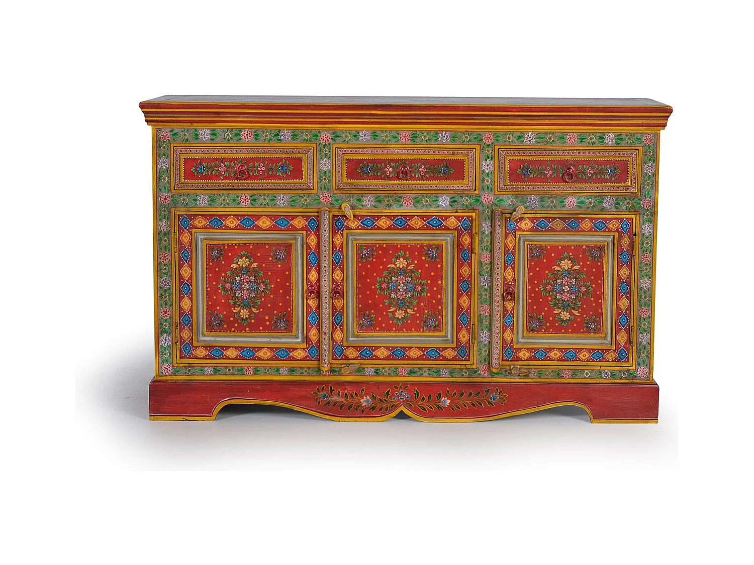 Buffet en bois en manguier et MDF peint à la main