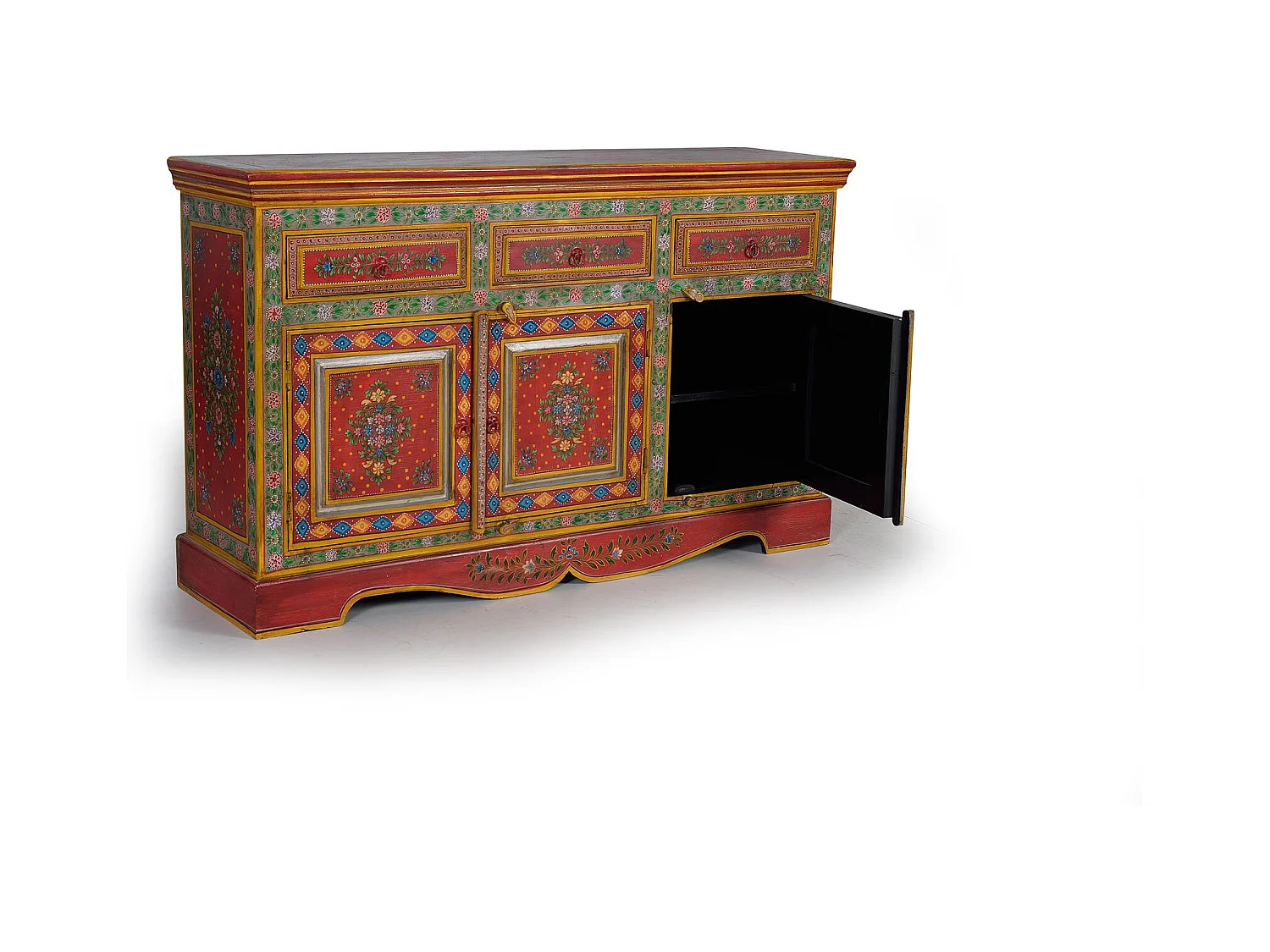 Buffet en bois en manguier et MDF peint à la main