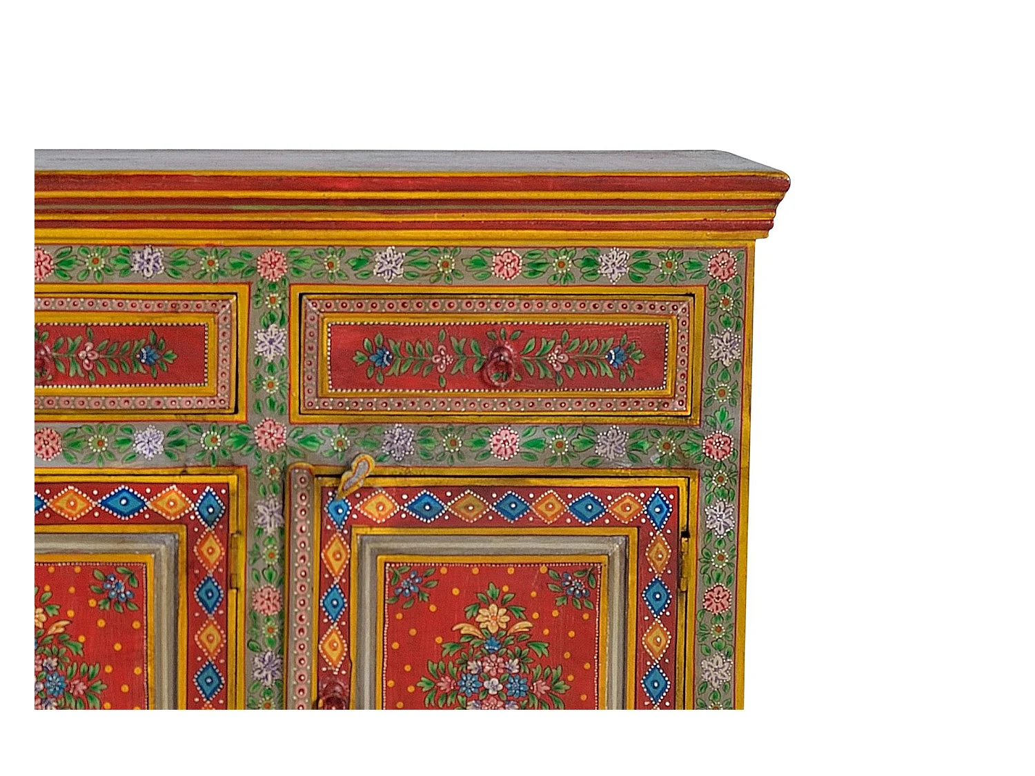 Buffet en bois en manguier et MDF peint à la main