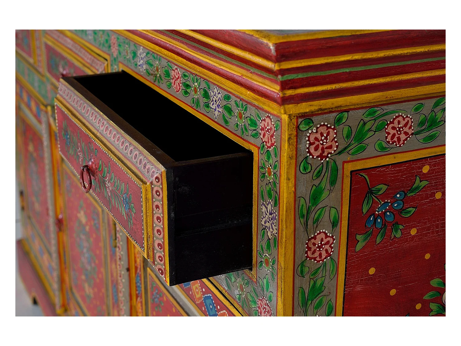 Buffet en bois en manguier et MDF peint à la main