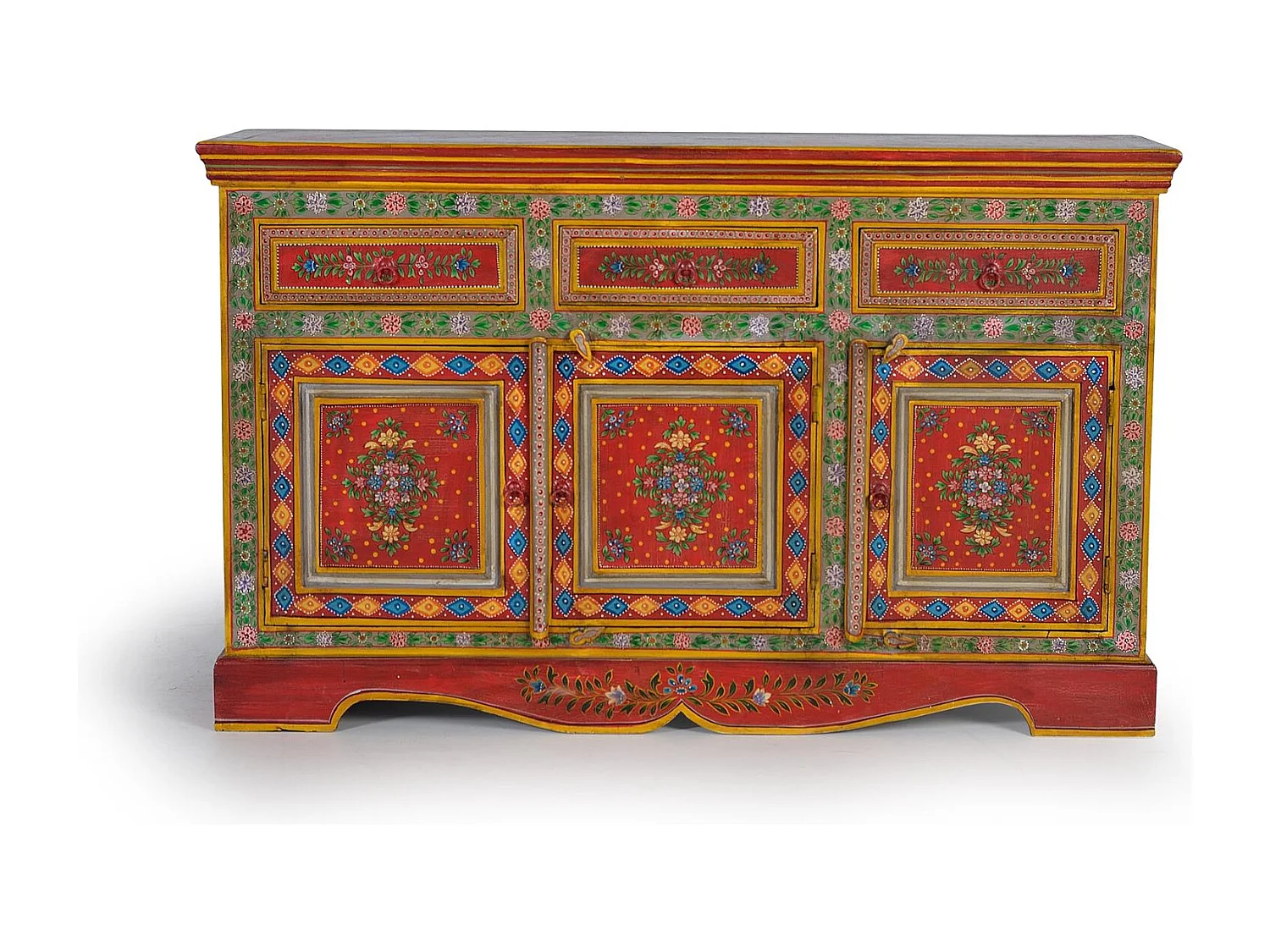 Buffet en bois en manguier et MDF peint à la main