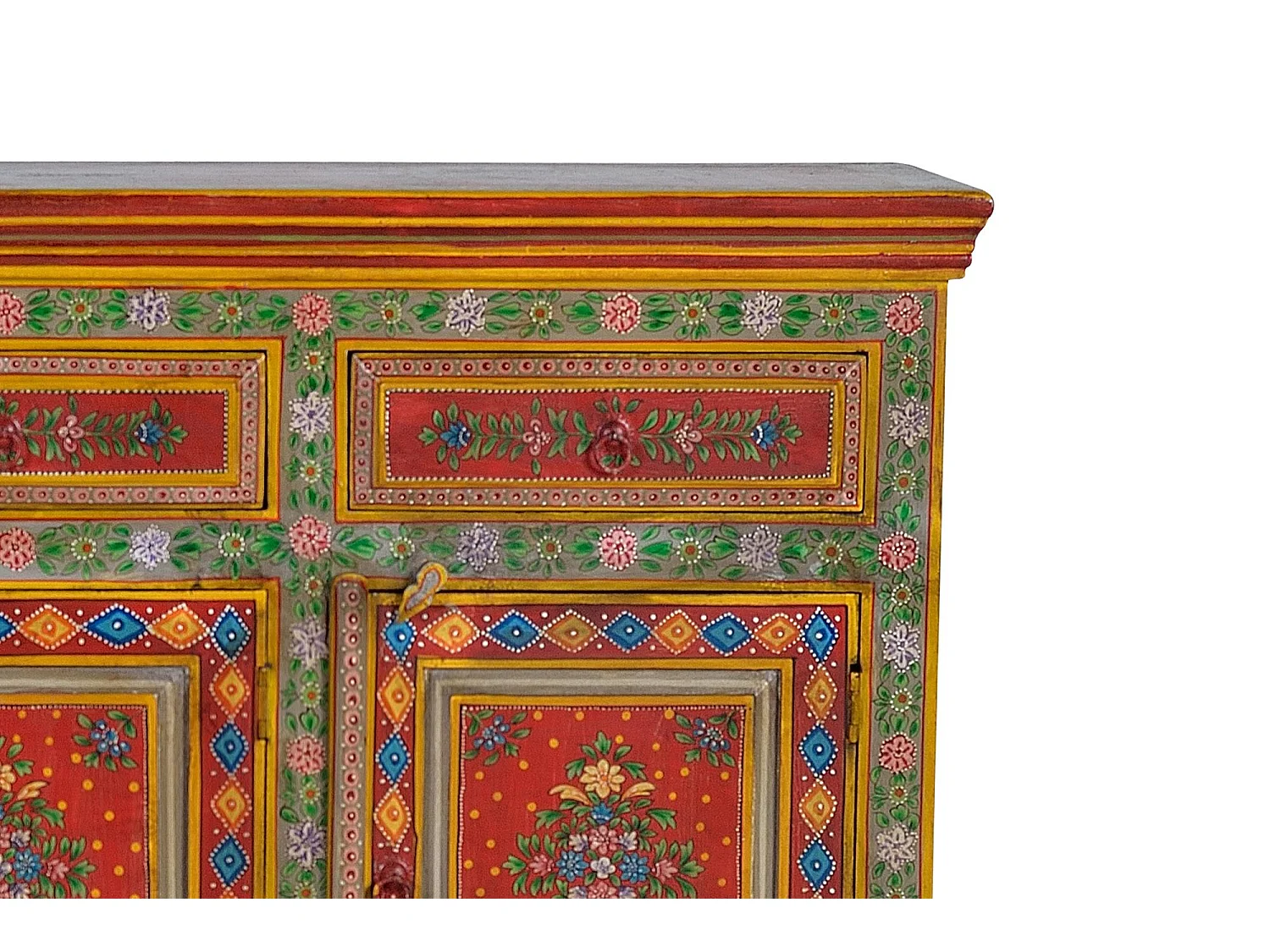 Buffet en bois en manguier et MDF peint à la main