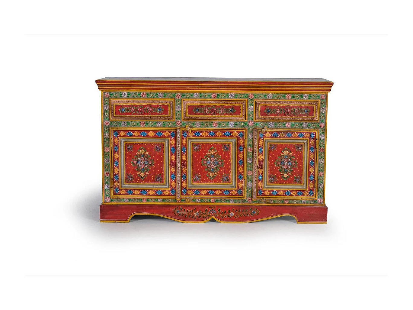 Buffet en bois en manguier et MDF peint à la main