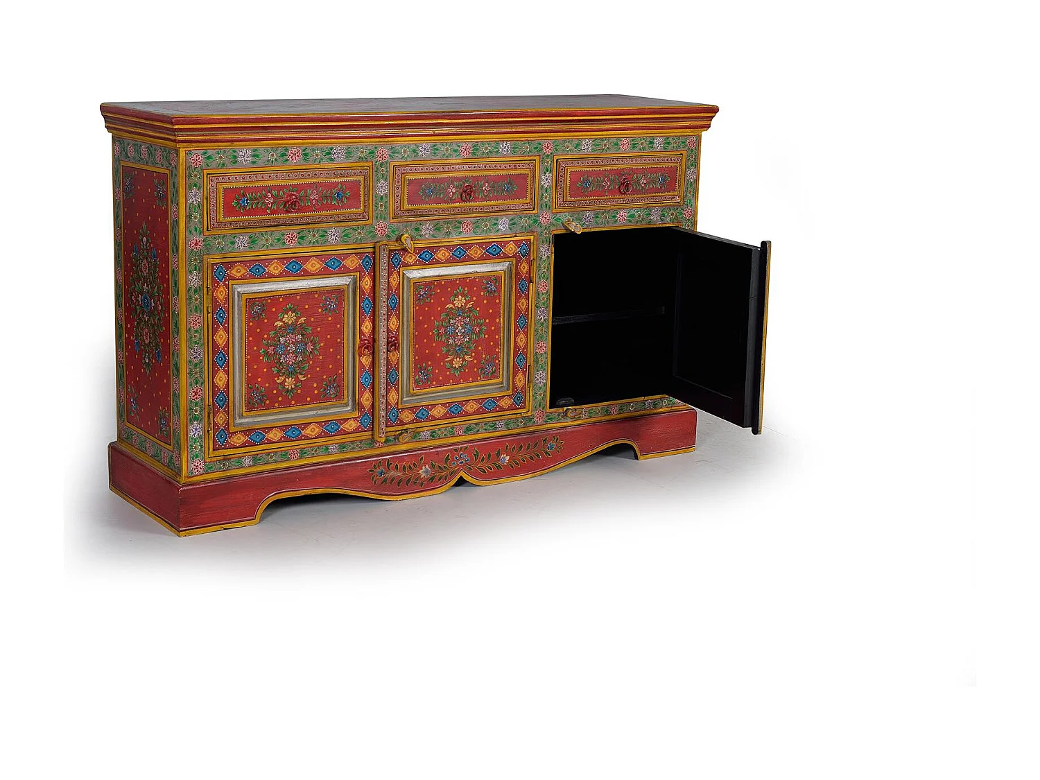 Buffet en bois en manguier et MDF peint à la main