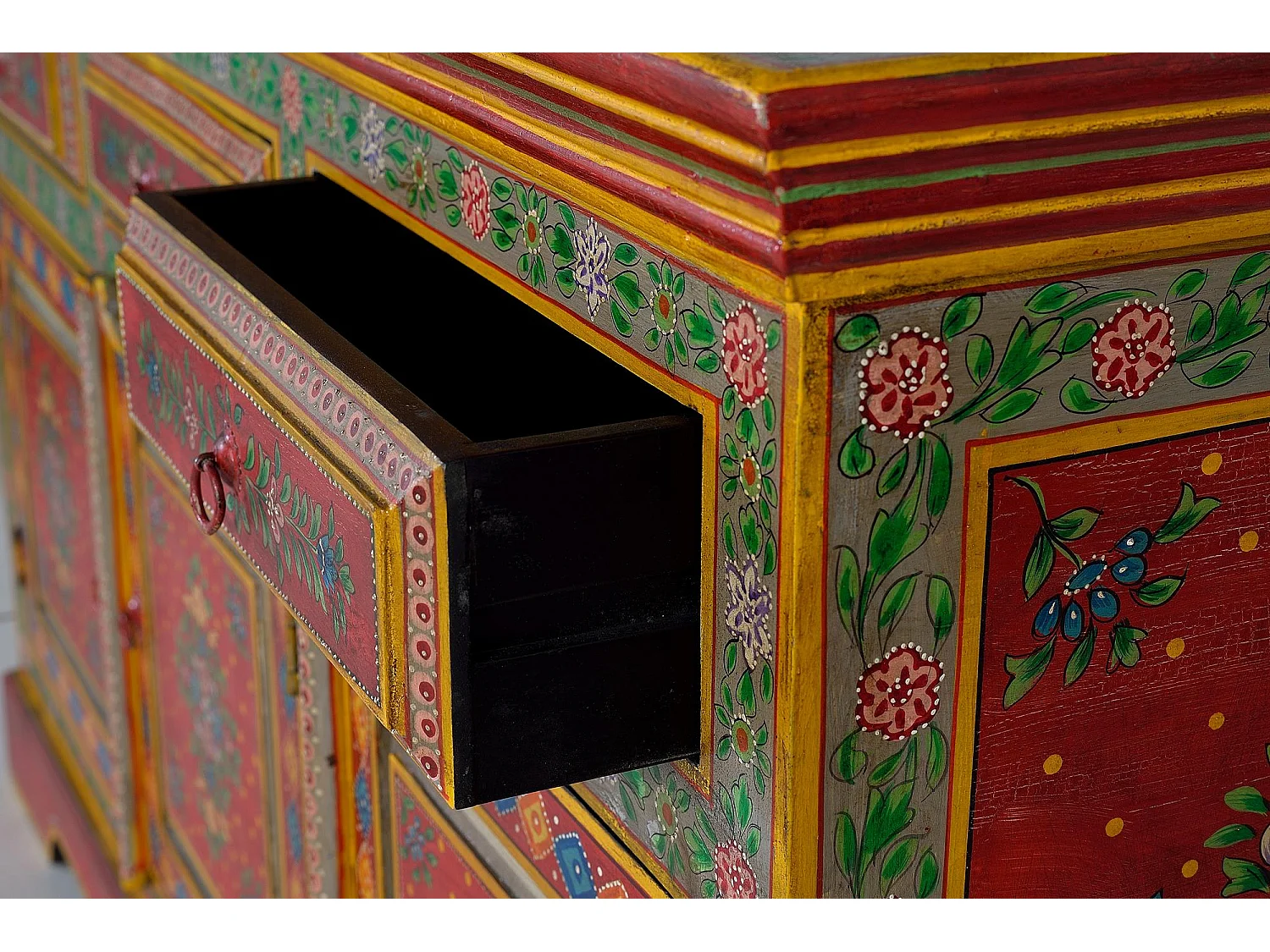 Buffet en bois en manguier et MDF peint à la main