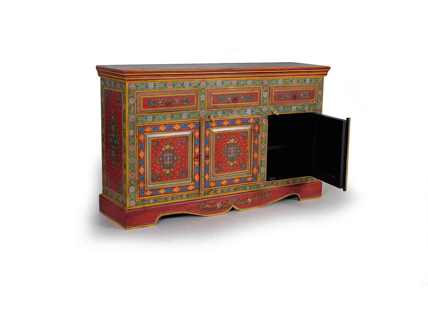 Buffet en bois de manguier, style ethnique rustique - 86 x 140 x 40