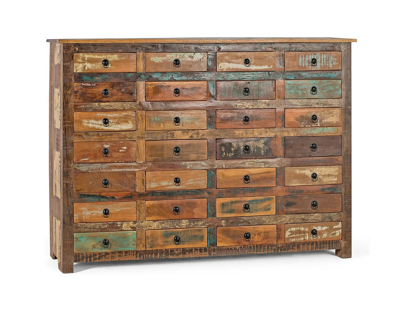 Buffet avec 28 tiroirs en bois recyclé fabriqué à la main