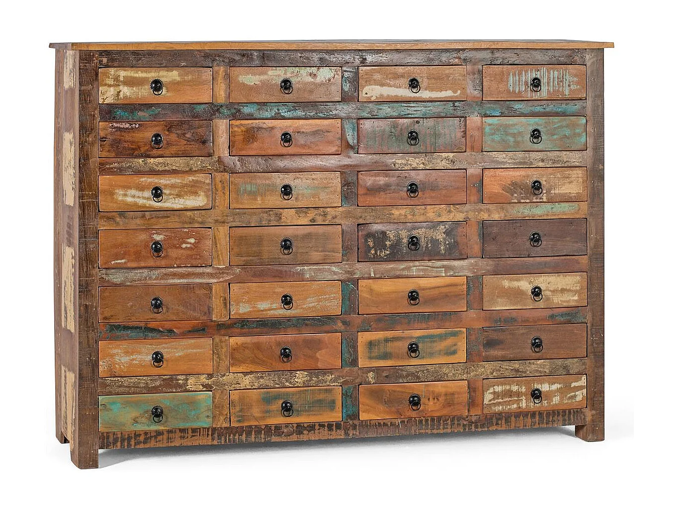 Buffet avec 28 tiroirs en bois recyclé fabriqué à la main