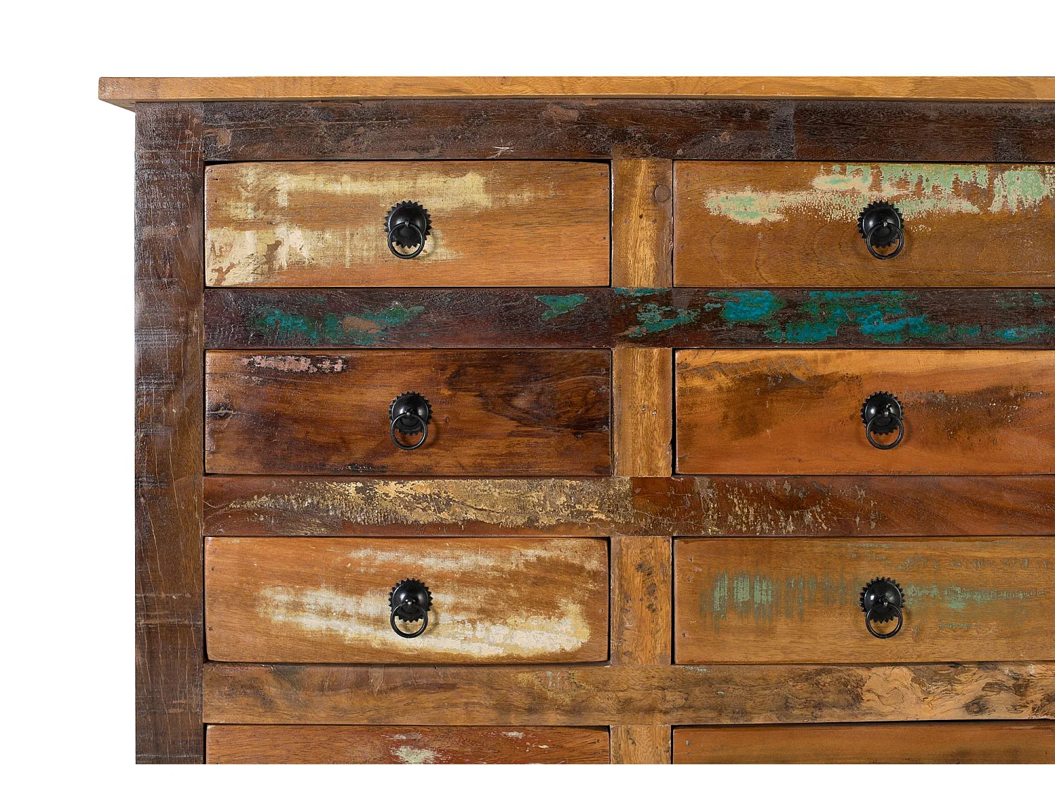 Buffet avec 28 tiroirs en bois recyclé fabriqué à la main