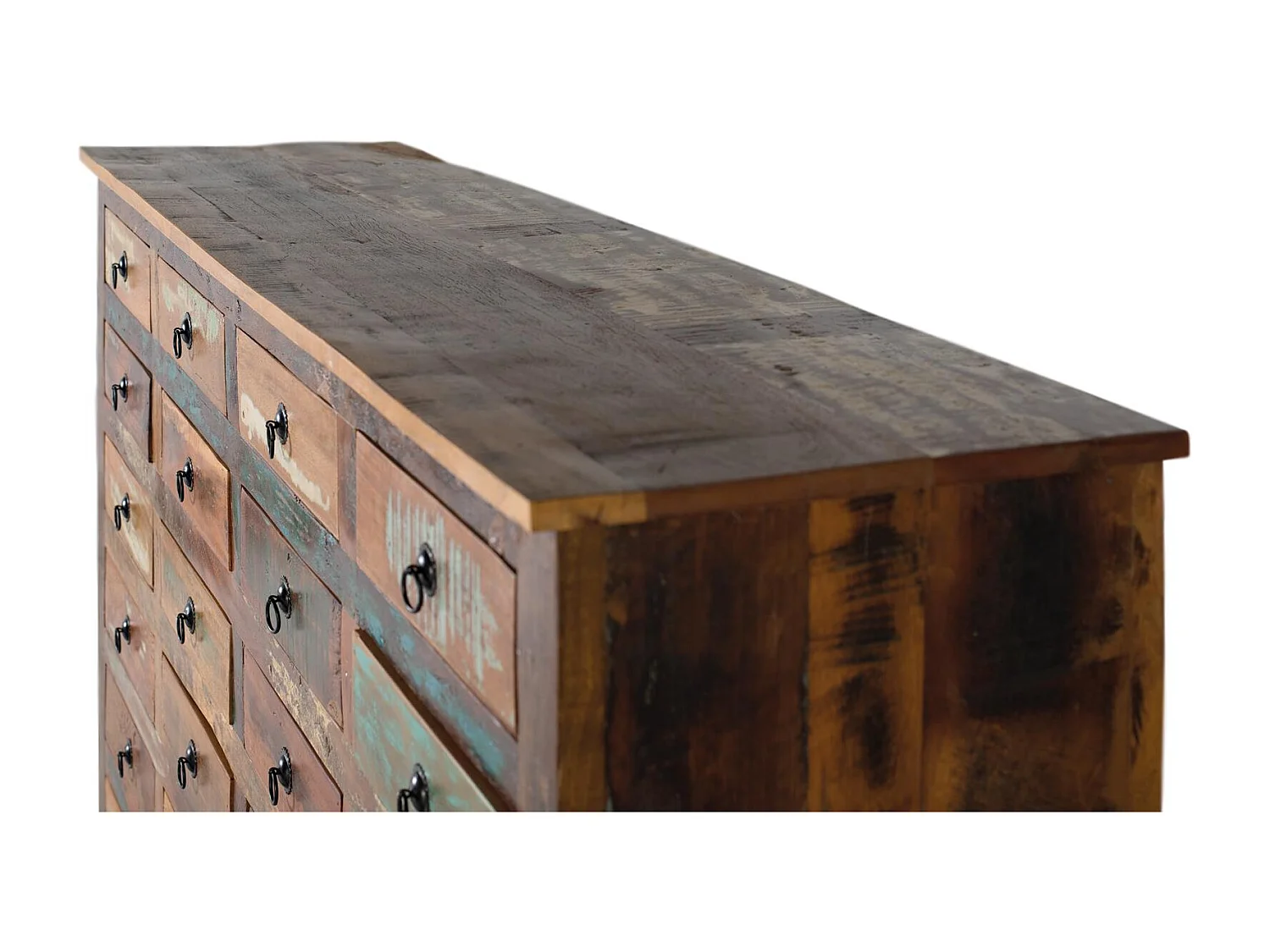 Buffet avec 28 tiroirs en bois recyclé fabriqué à la main