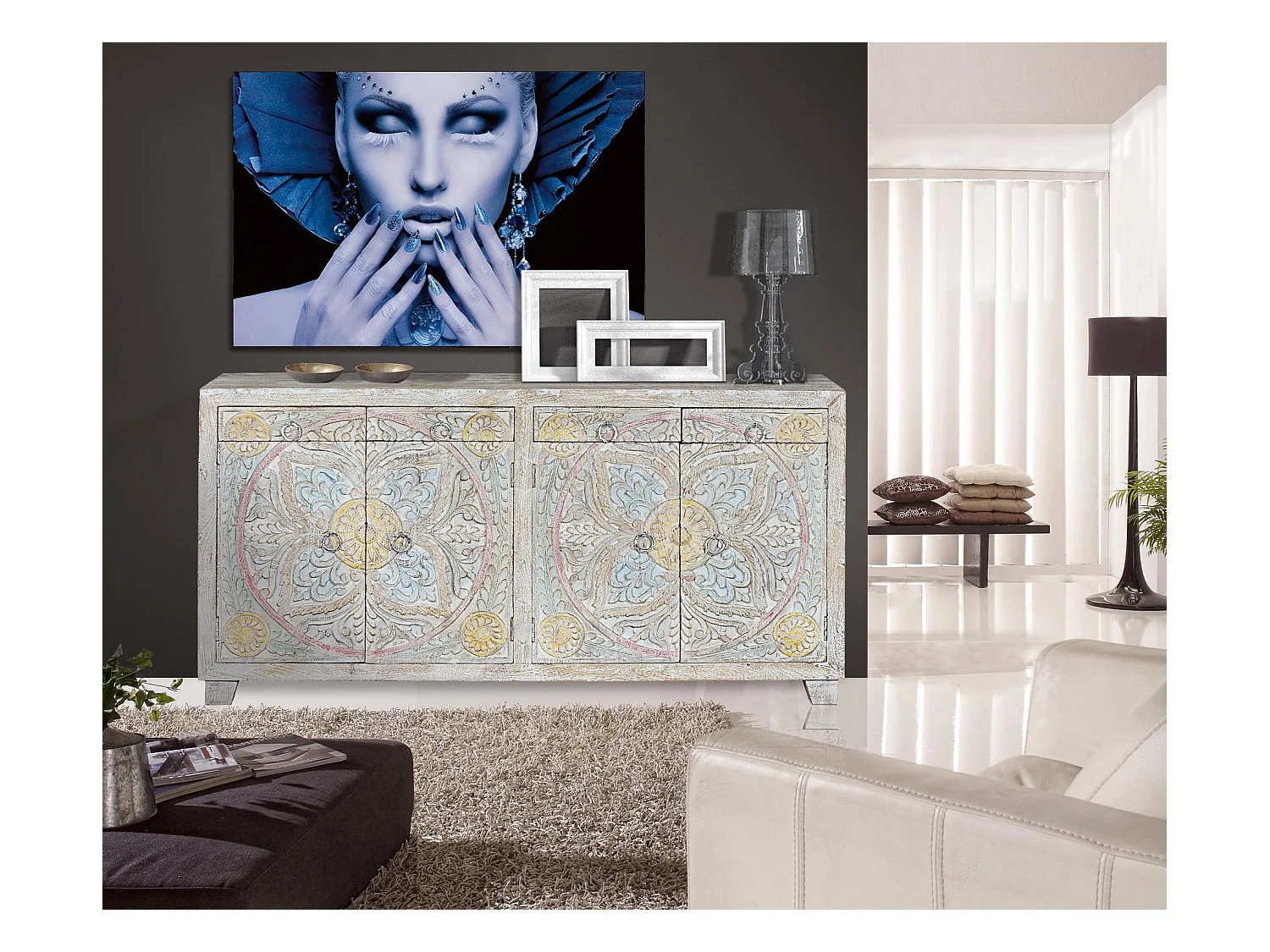 Buffet en manguier multicolore