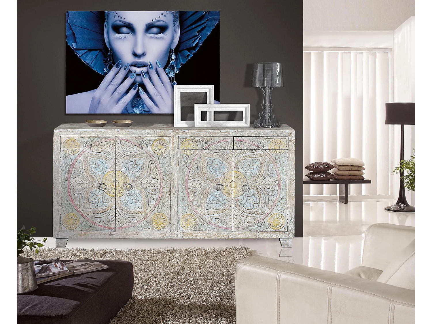 Buffet en manguier multicolore