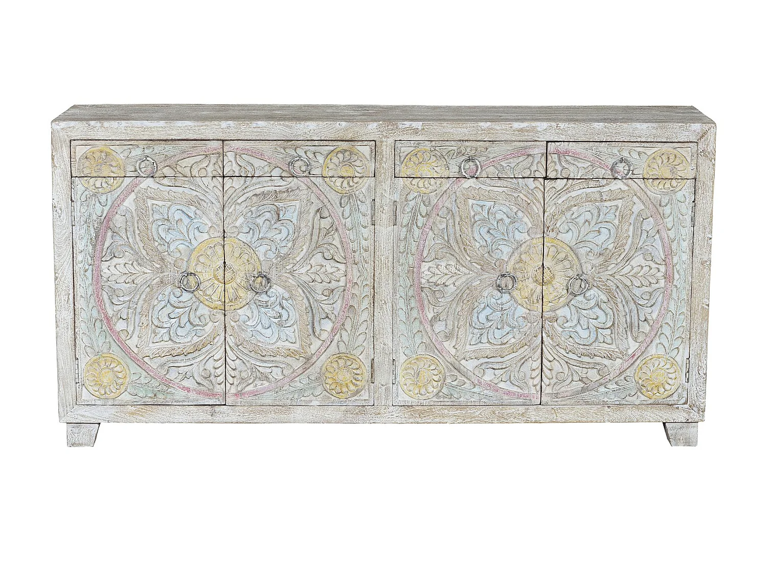 Buffet en bois de manguier, style ethnique rustique - 92 x 180 x 40