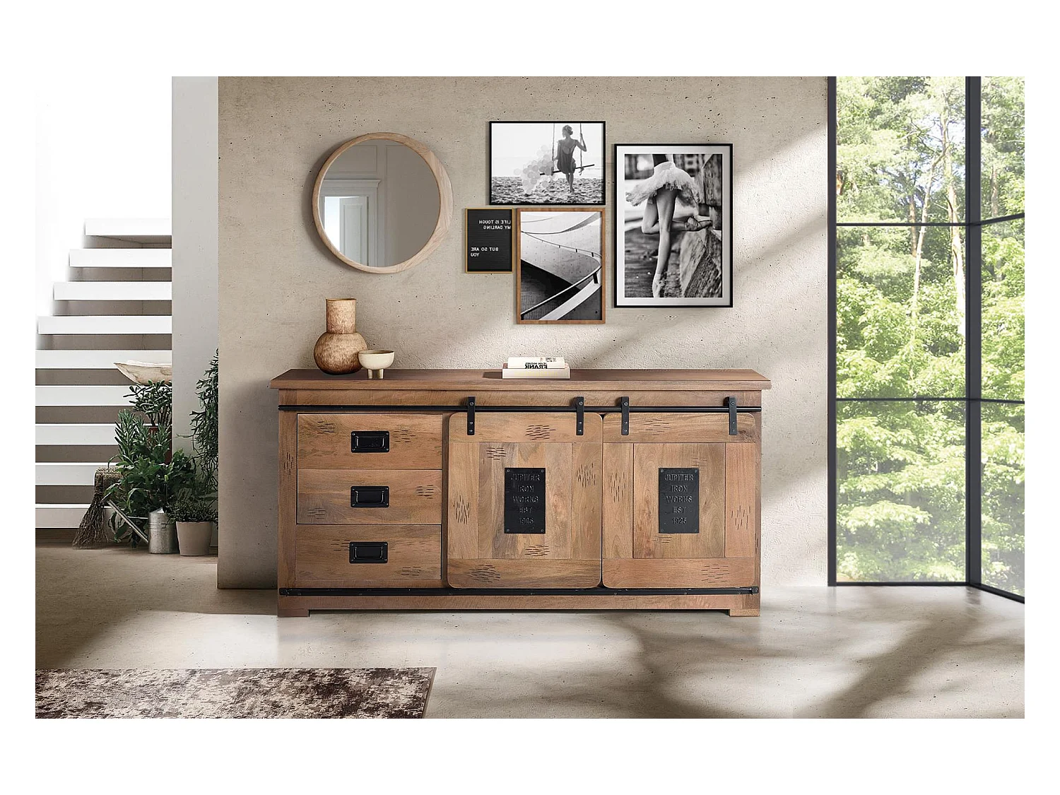 Buffet de style industriel en manguier massif et métal
