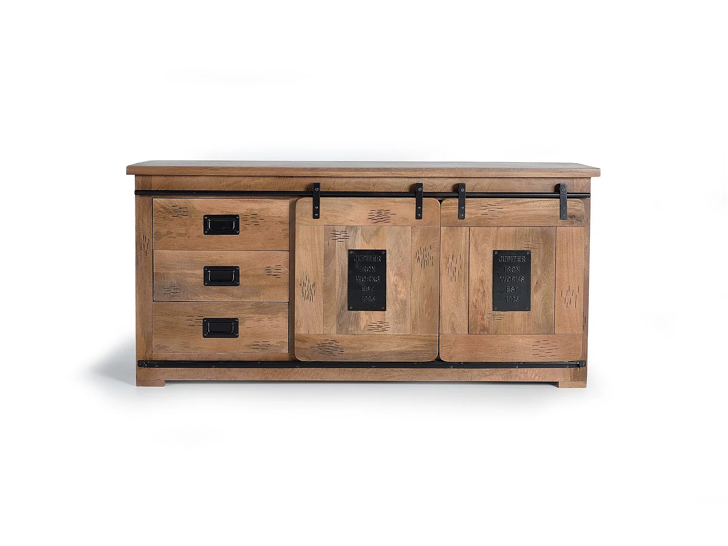 Buffet en bois de manguier, style industriel - 80 x 165 x 45