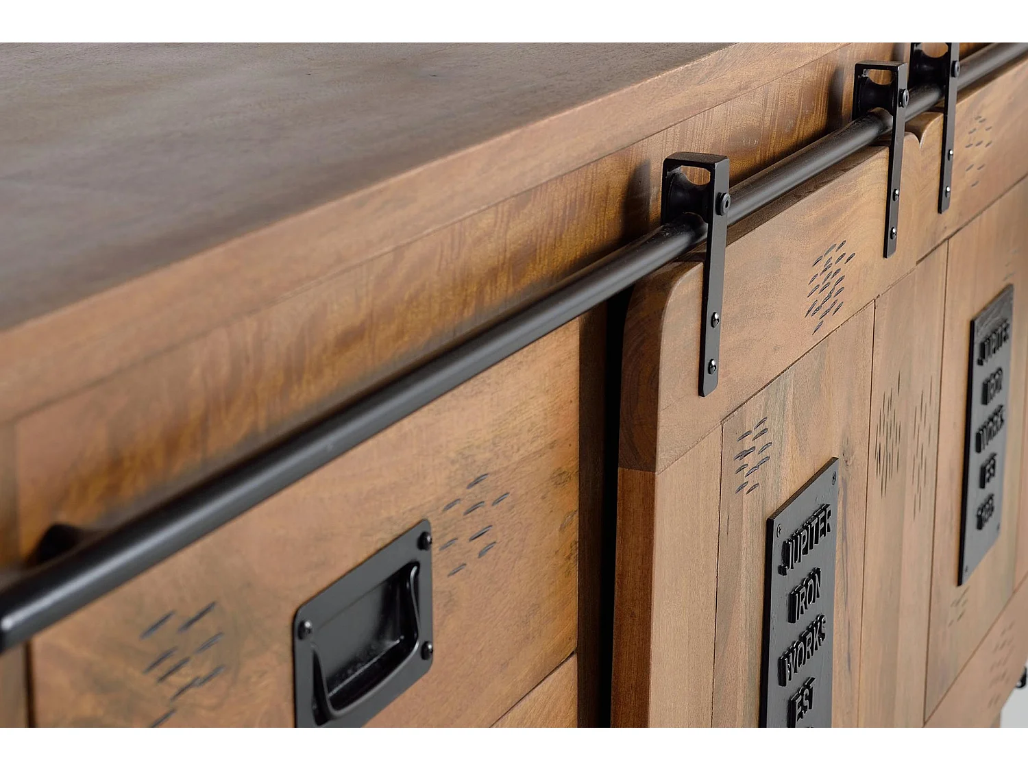 Buffet en bois de manguier, style industriel - 80 x 165 x 45