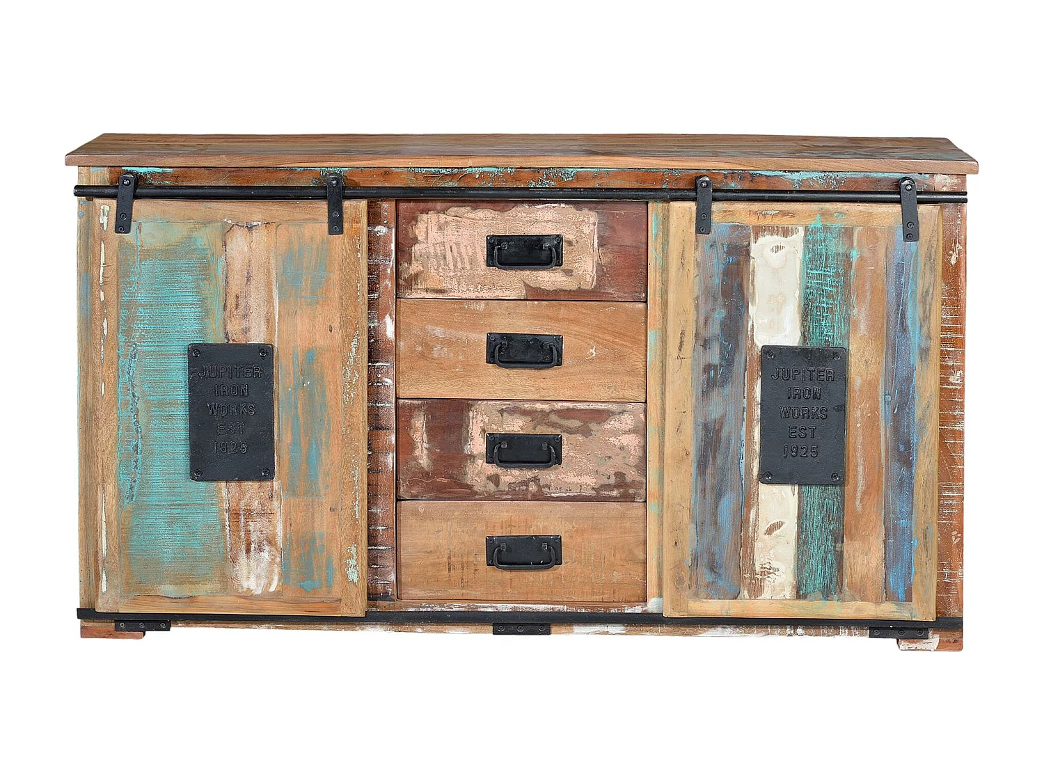 Exklusives mehrfarbiges Sideboard aus recyceltem Holz MULTICOLOR.Giner y Colomer 81x38x130