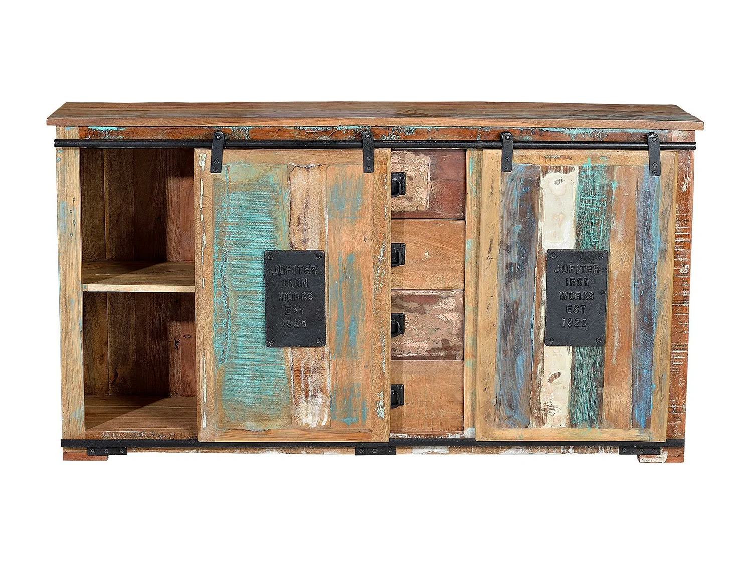 Exklusives mehrfarbiges Sideboard aus recyceltem Holz MULTICOLOR.Giner y Colomer 81x38x130