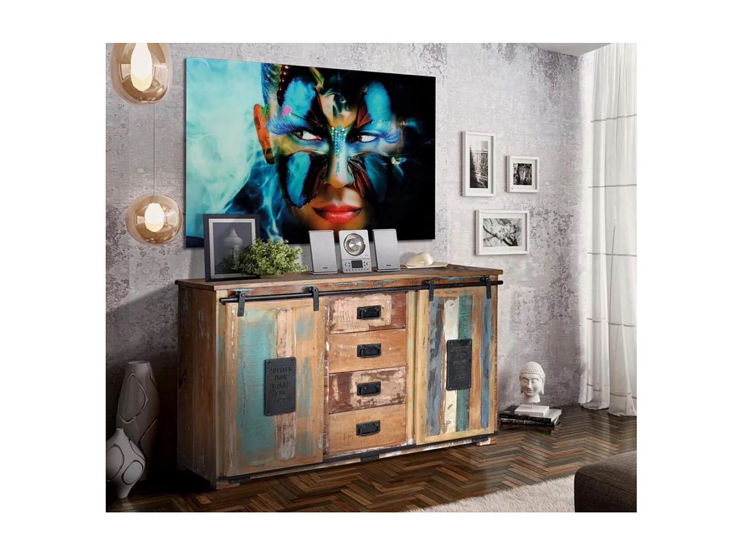 BANGKOK - Buffet exclusif en bois recyclé multicolore