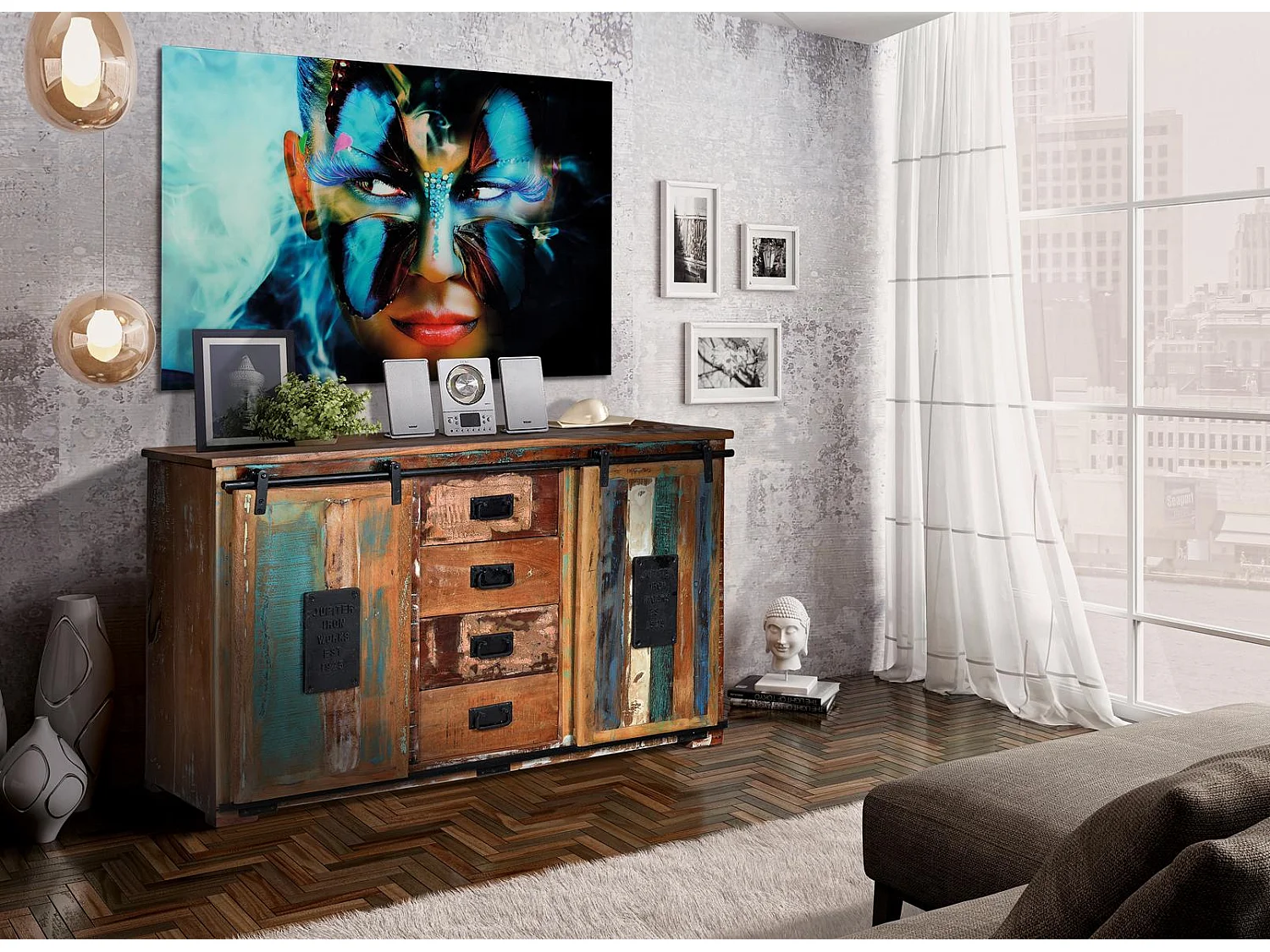 BANGKOK - Buffet exclusif en bois recyclé multicolore