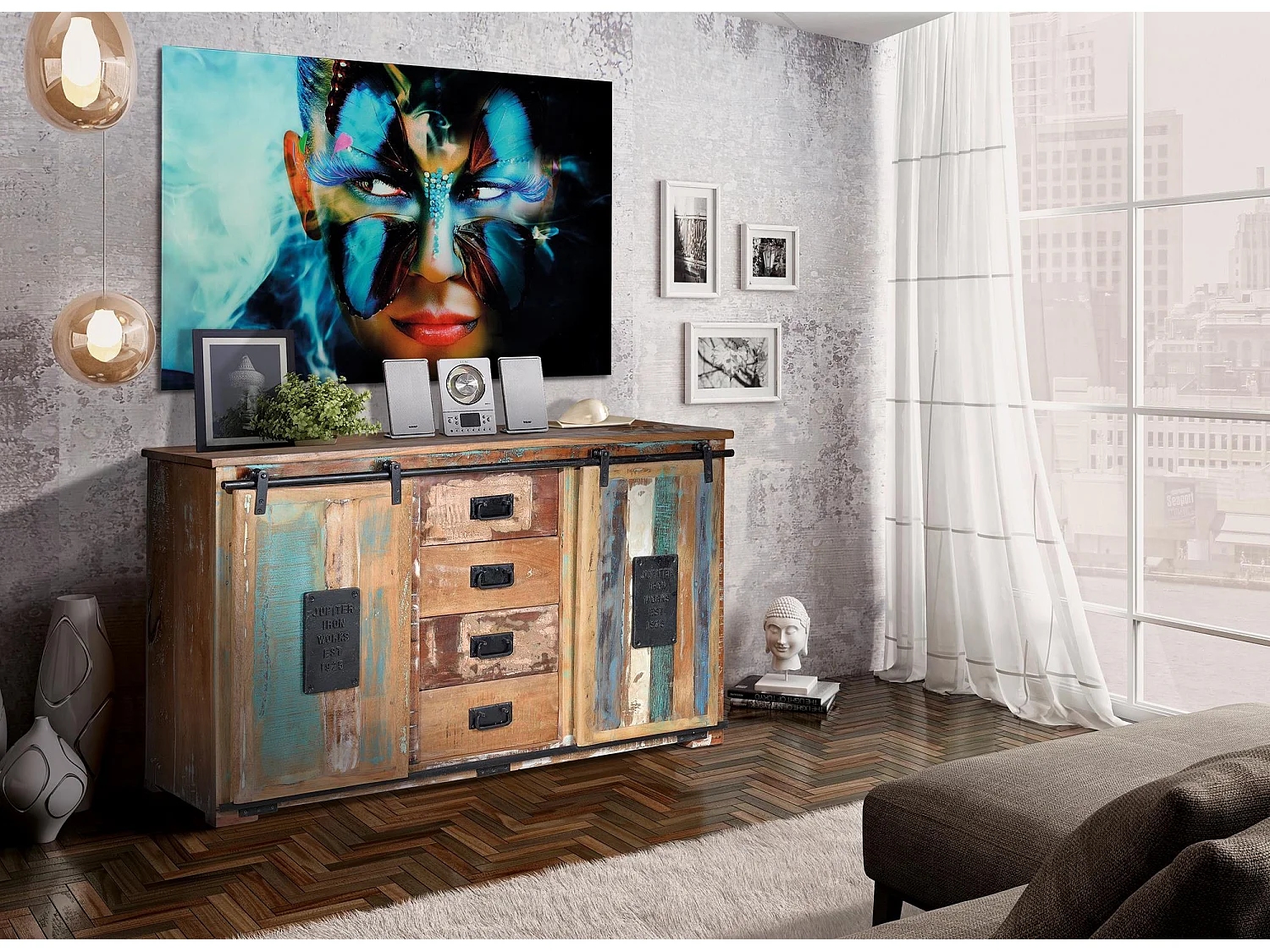 BANGKOK - Buffet exclusif en bois recyclé multicolore