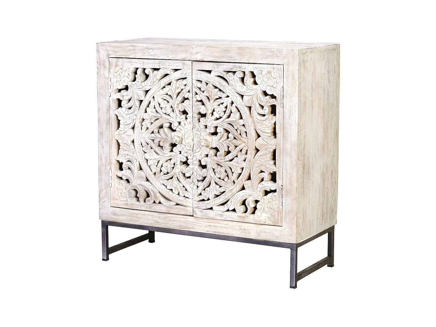 Buffet en manguier, pieds en métal blanc et gris vieilli