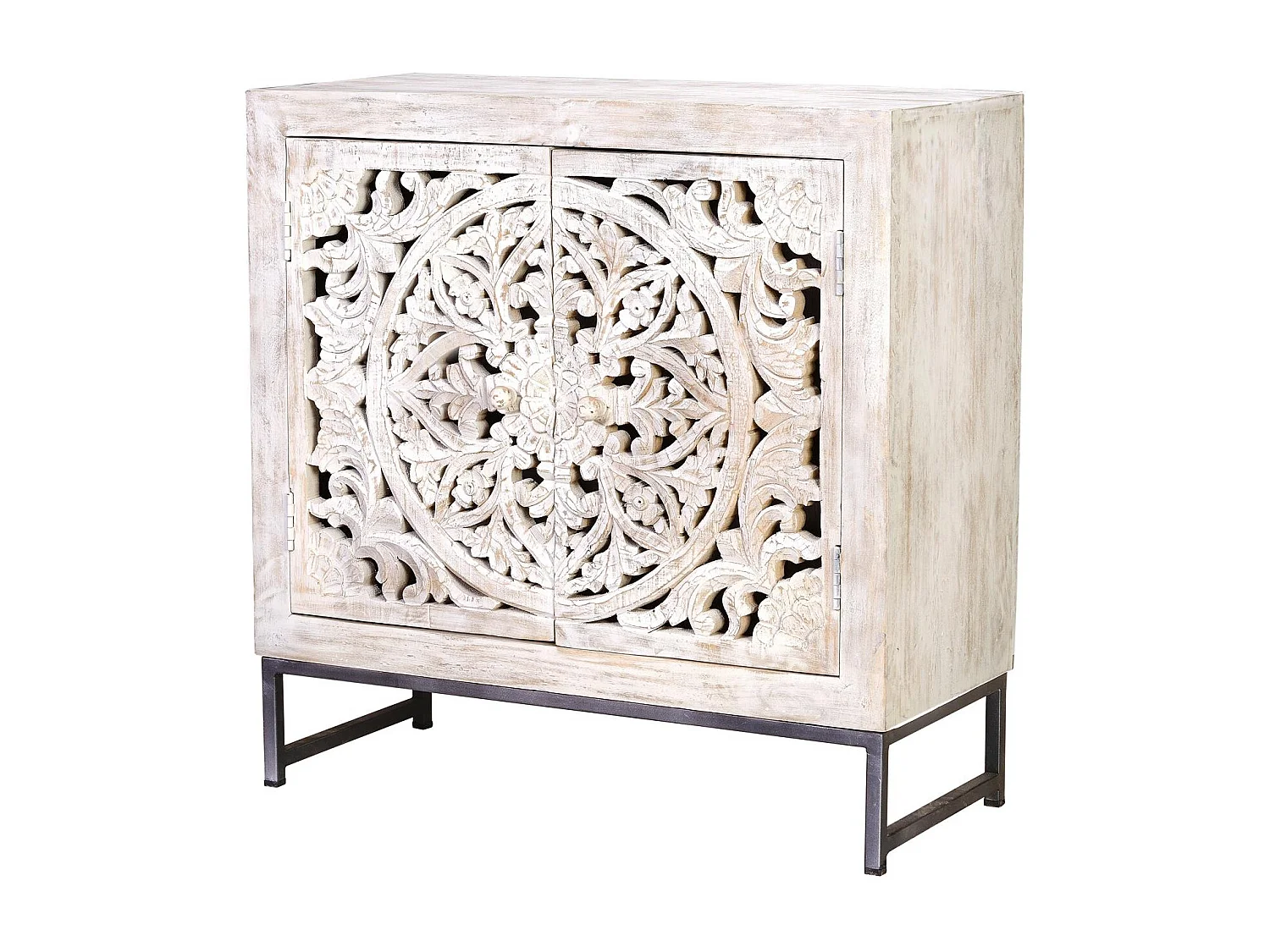 Buffet en manguier, pieds en métal blanc et gris vieilli