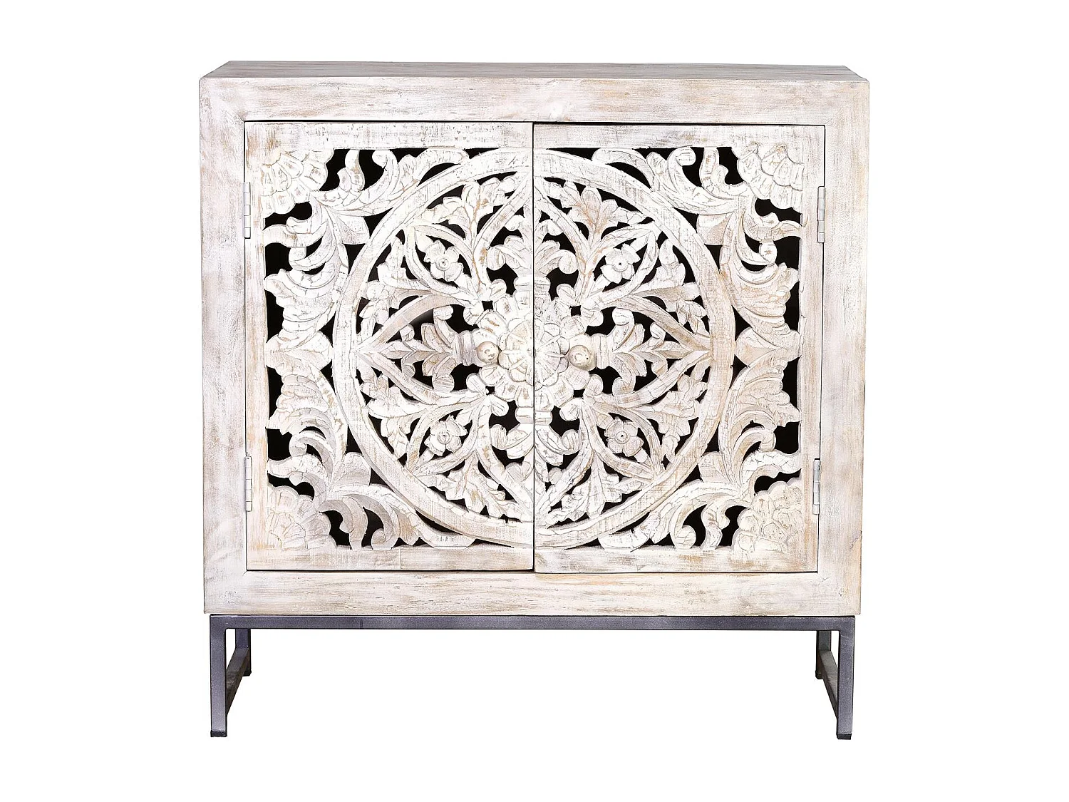 Buffet en manguier, pieds en métal blanc et gris vieilli