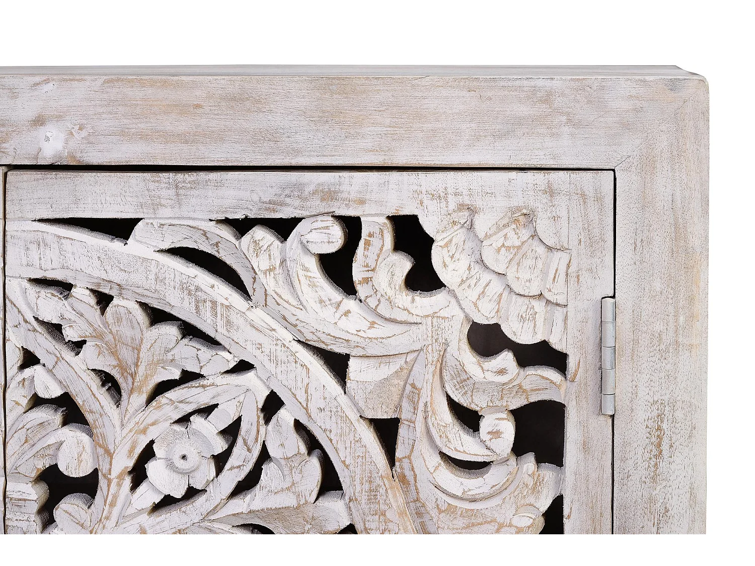 Buffet en manguier, pieds en métal blanc et gris vieilli