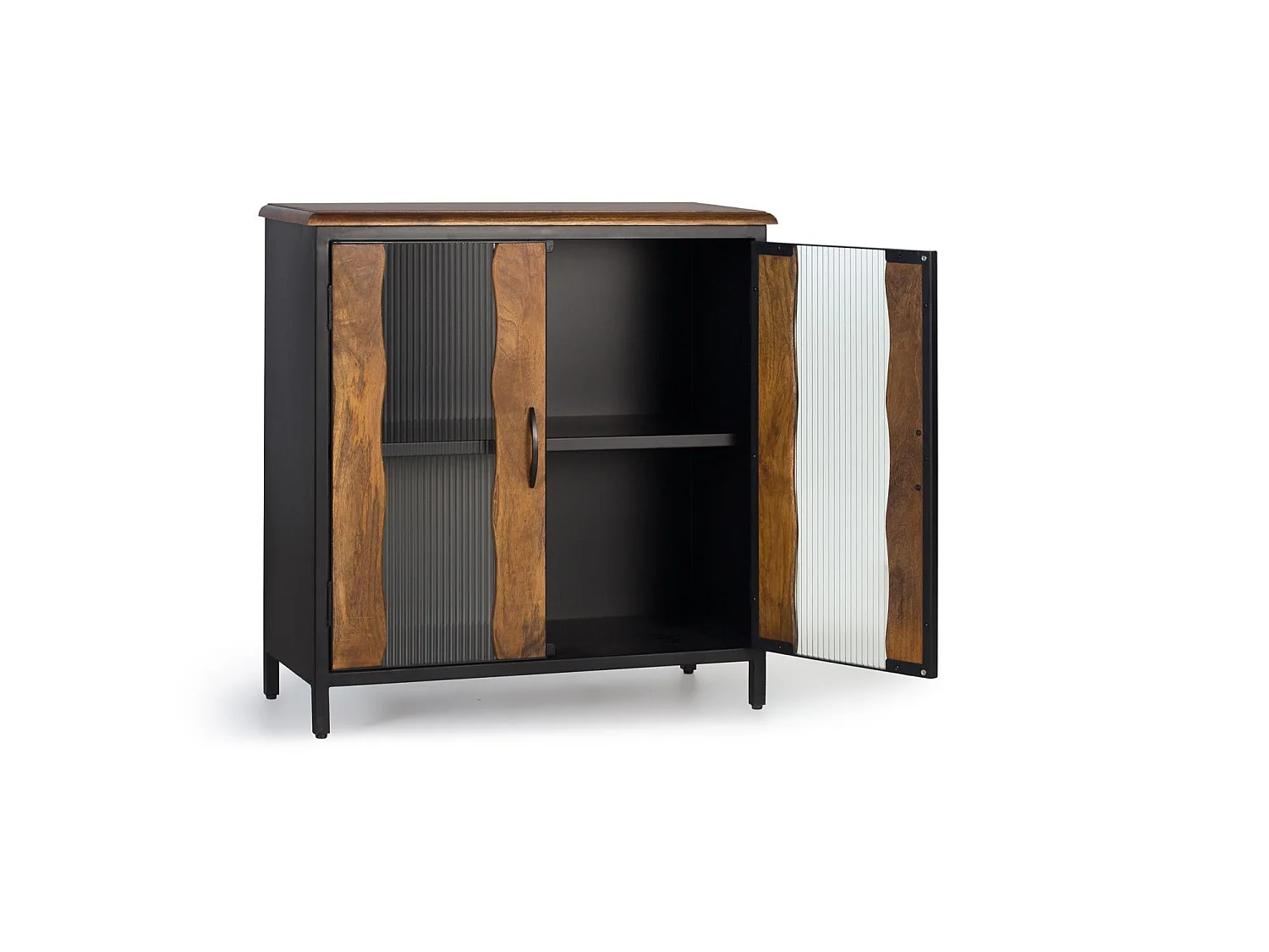 Sideboard aus Mangoholz und schwarzem Metall