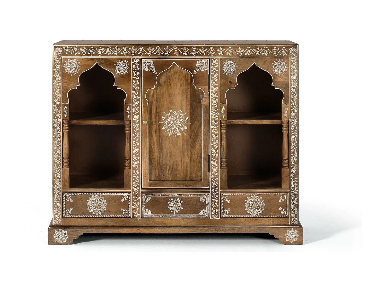 Console en bois manguier avec teinte naturelle et blanche