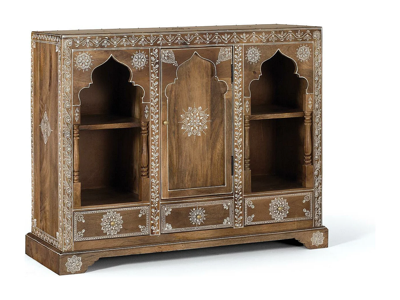 Console en bois manguier avec teinte naturelle et blanche