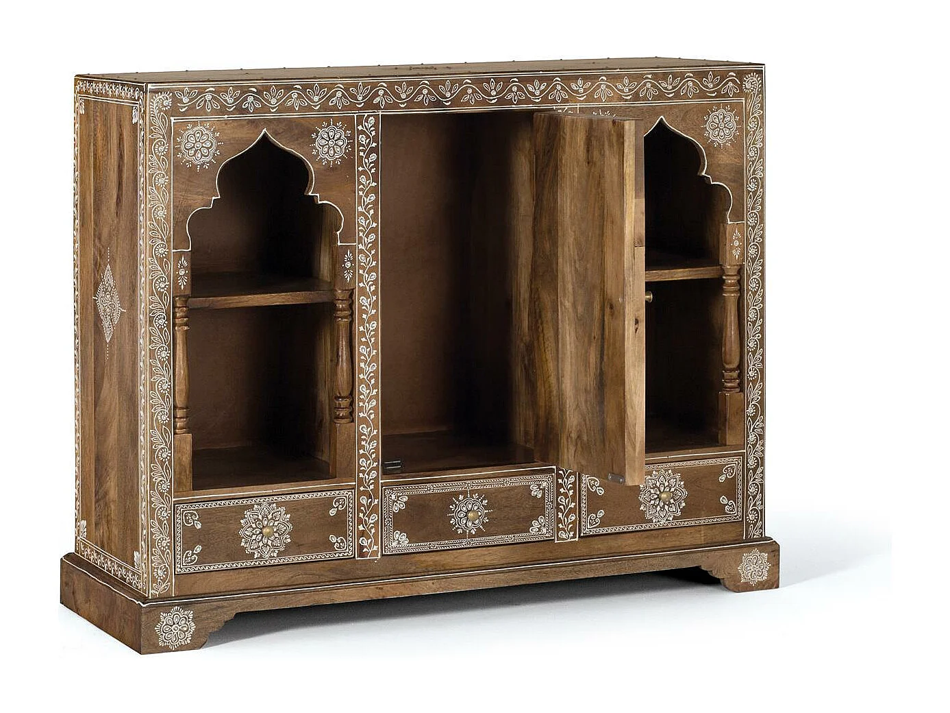 Console en bois manguier avec teinte naturelle et blanche
