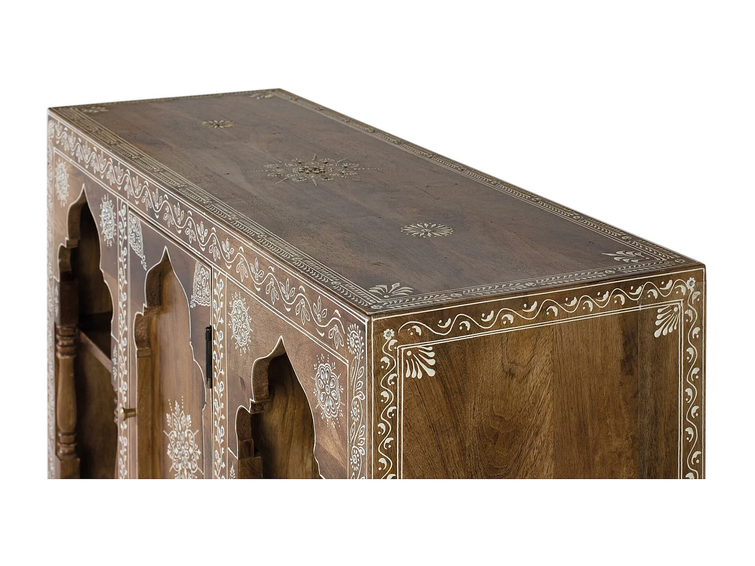 Console en bois manguier avec teinte naturelle et blanche