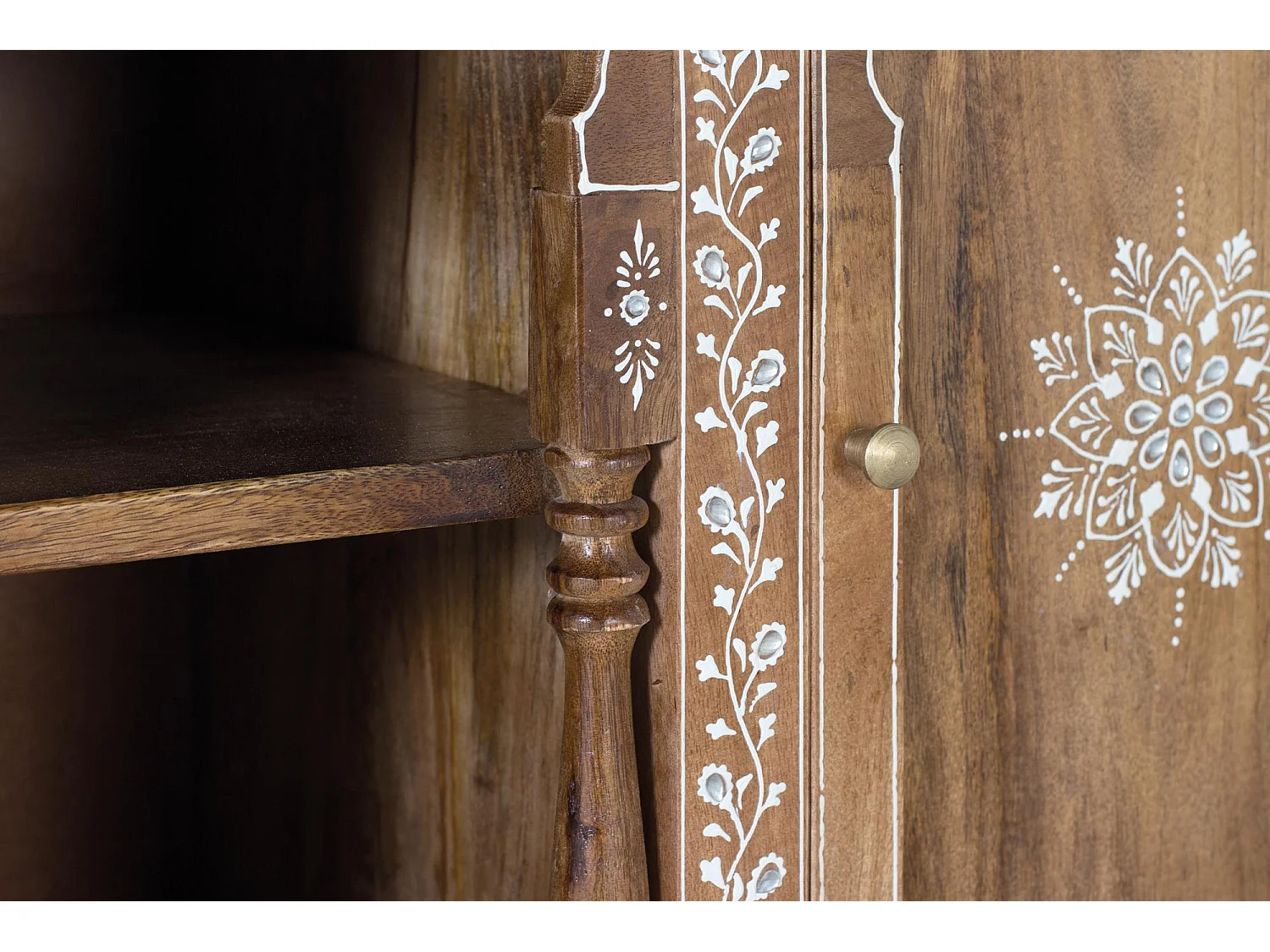 Console en bois manguier avec teinte naturelle et blanche